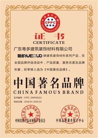 中国著名品牌证书